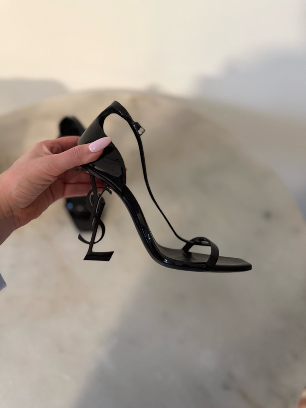 Saint Laurent Black Patent 'Opyum' Ankle-Strap Heels - Picture 5 of 9